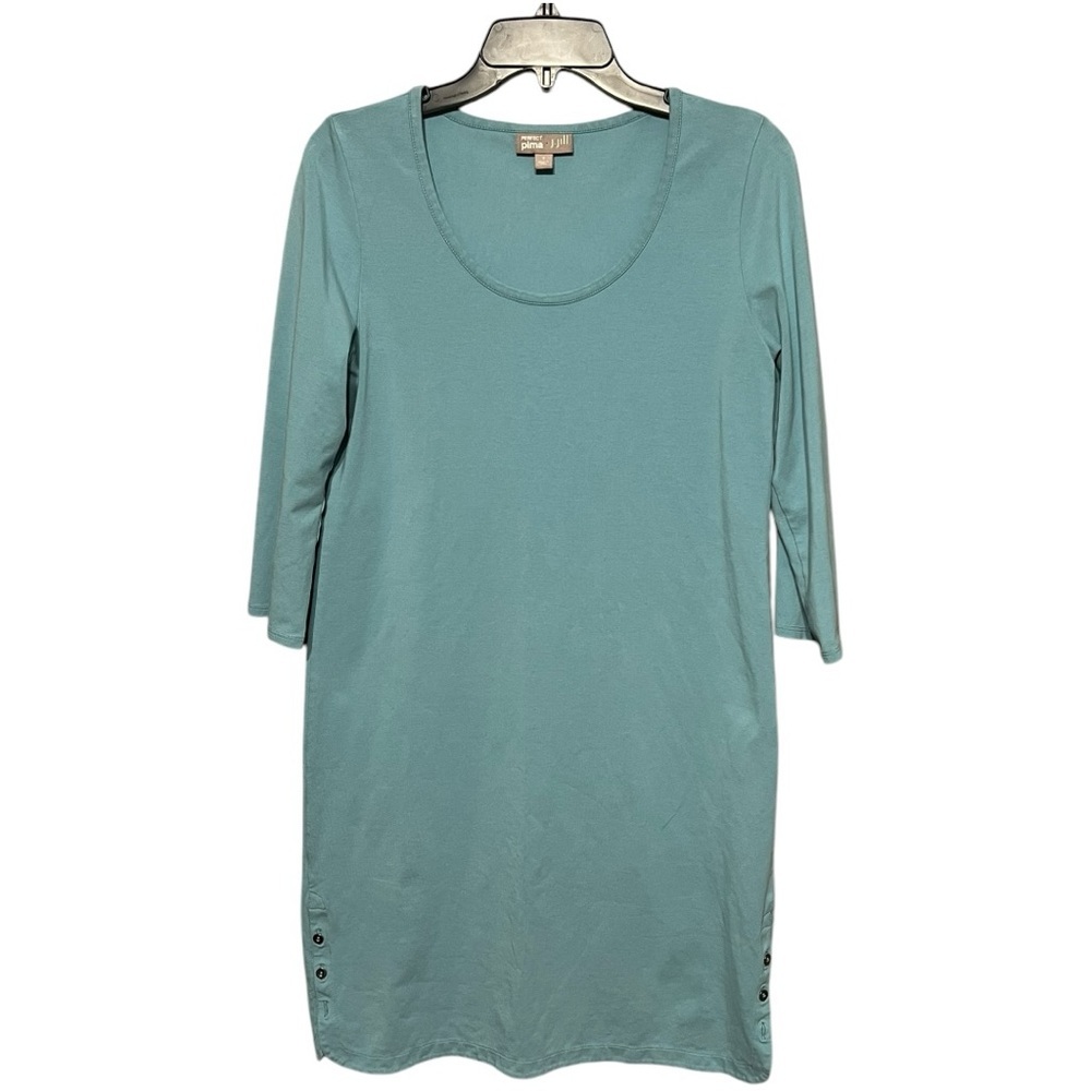 J. Jill Teal Perfect Pima Cotton Shirt Dress Small Scoop Neck 1/4 Sleeve Stretch